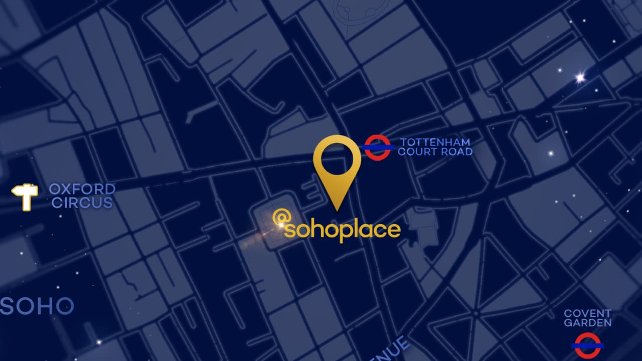 Map illustration showing the location of sohoplace theatre and stars restaurant